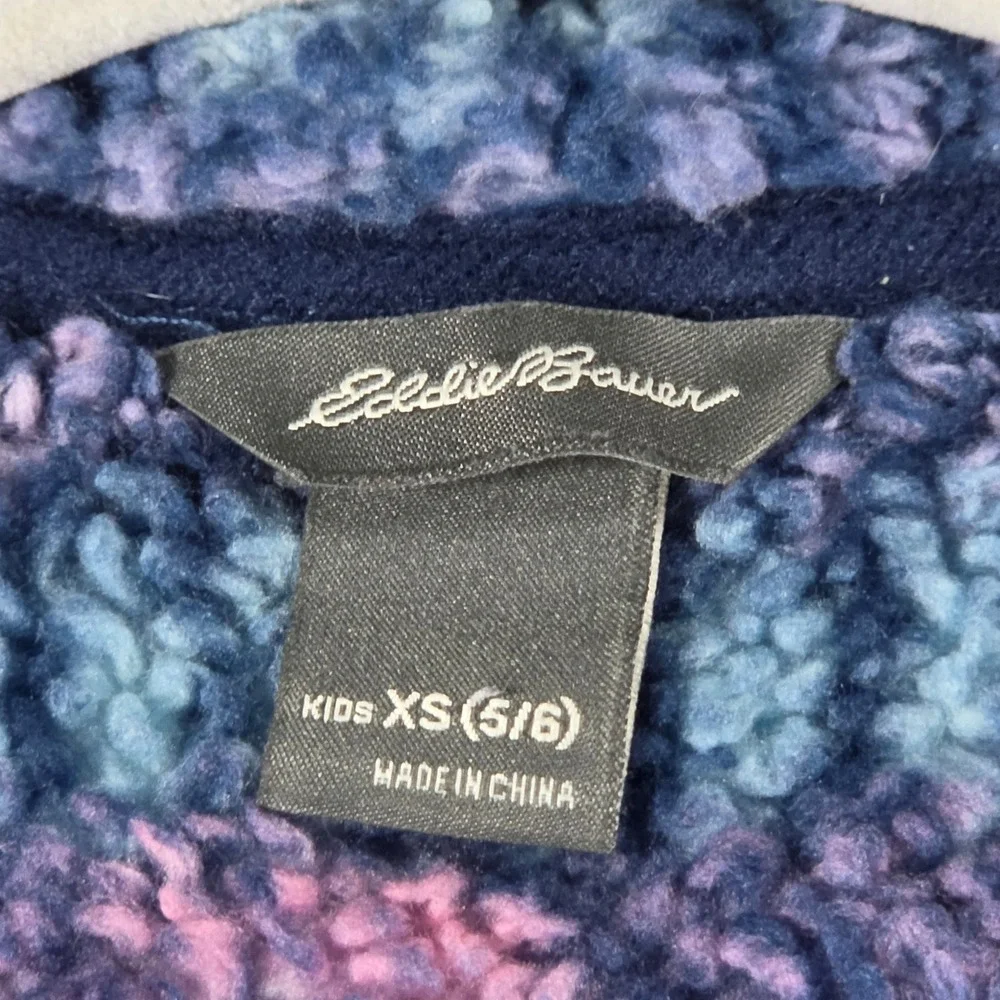 Eddie Bauer Fleece Hoodie Kids XS 5/6 Blue Purple Good Sherpa Full Zip Jacket
